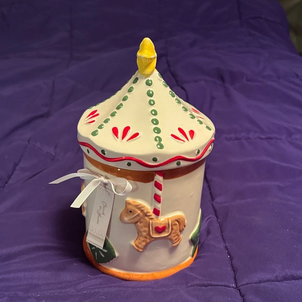 NWT-Colorful Carousel Horse Ceramic Jar